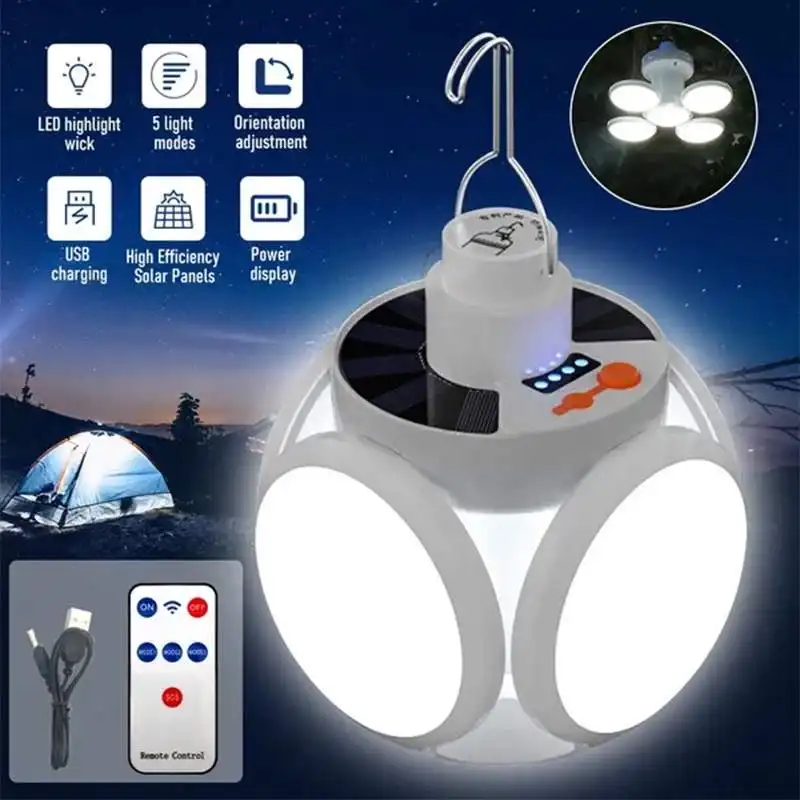 Portable LED Solaire Charge D'urgence Football Lampe Lanterne Suspendue Pliable LED Solaire Camping Lumière Extérieure Rechargeable