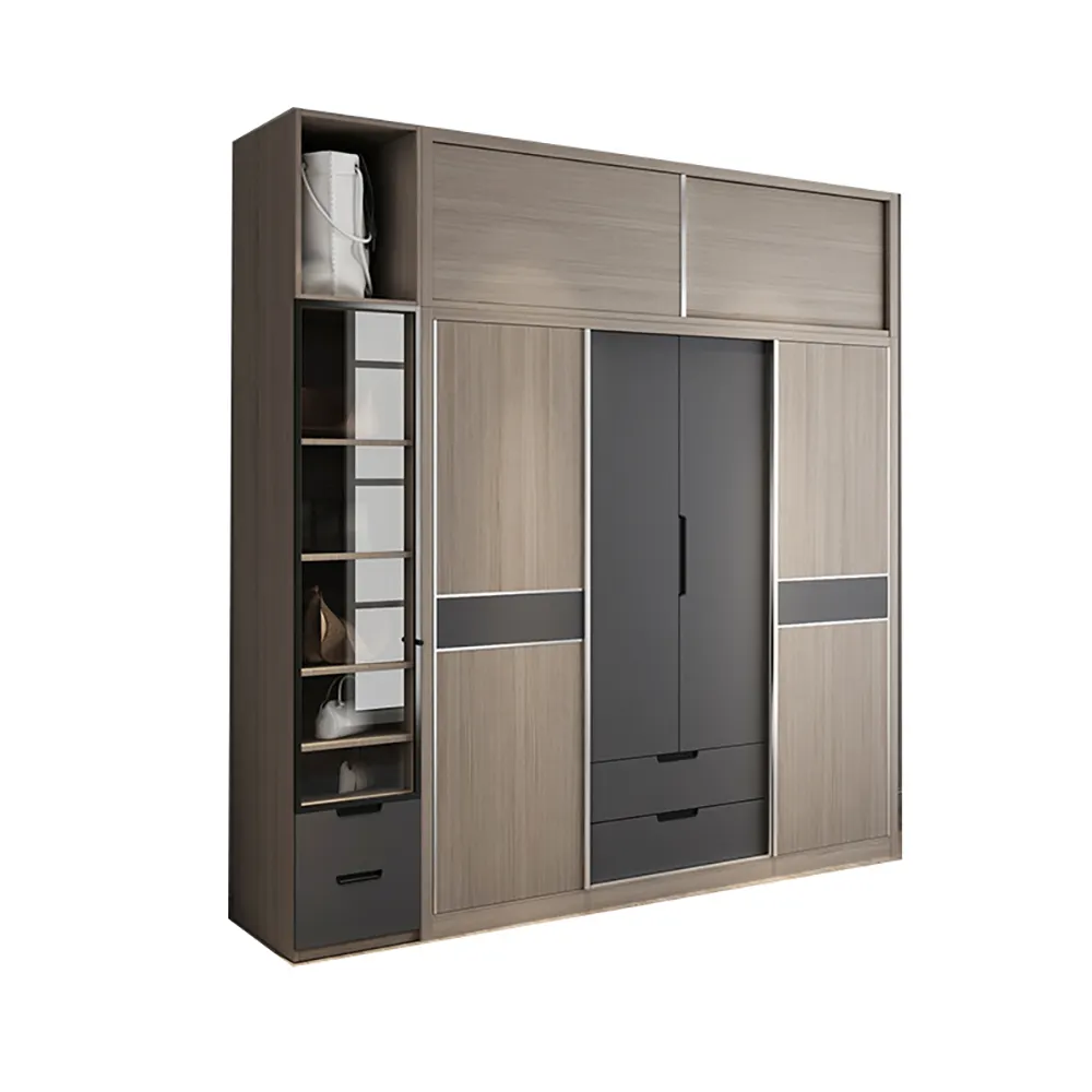 Design moderno camera da letto porta scorrevole mobili in legno armadi armadi con parte della porta di vetro