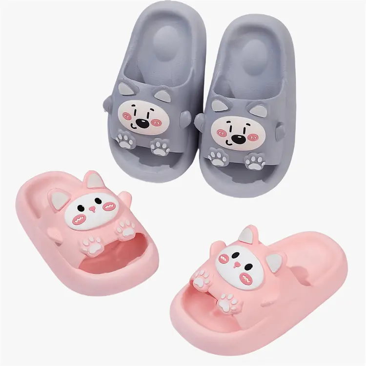 Gran oferta, bonitas zapatillas deslizantes con punta abierta de PVC, zapatillas de dormitorio para niños