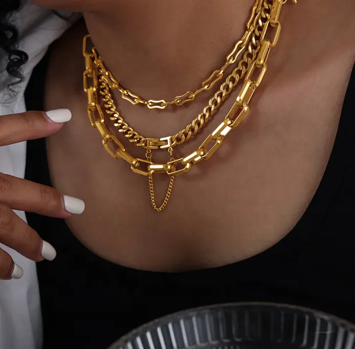 Hip Hop moda gruesa enlace cadena collar pulseras Mujeres 18K oro plata minimalista grueso cadena cubana collar conjunto