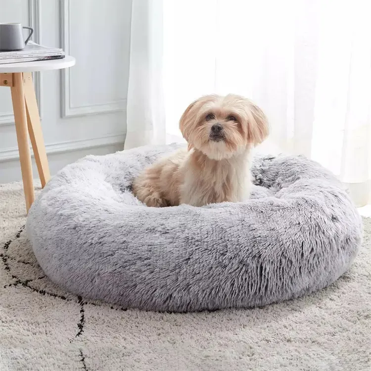 Super Soft Long Pet peluche Dog Kennel Mat Puppy Round Cushion gatti portatili Winter Warm Bed Round Cat Bed