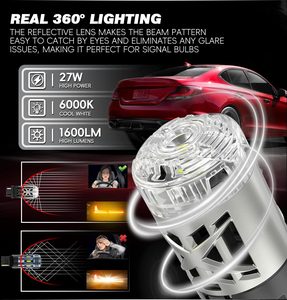 CB9ให้แสงสว่างสูงสุดถึง7440ปราศจากความผิดพลาดของ CANbus หลอดไฟ LED T20 W21W ดวงพร้อมชิป LED 7035 27W 1600LM ตัวถอดรหัสในตัวสำหรับหลอดไฟ LED รถยนต์12V - Product Image 3