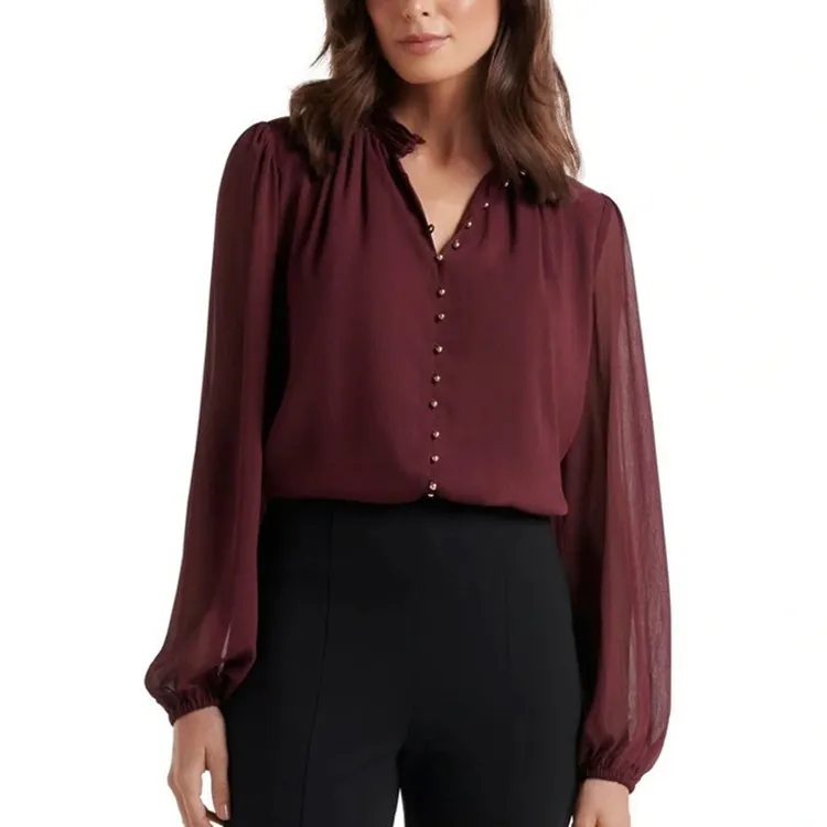 Blusa holgada informal de Chifón con manga larga para verano, camisa elegante con estampado personalizado de alta calidad para mujer