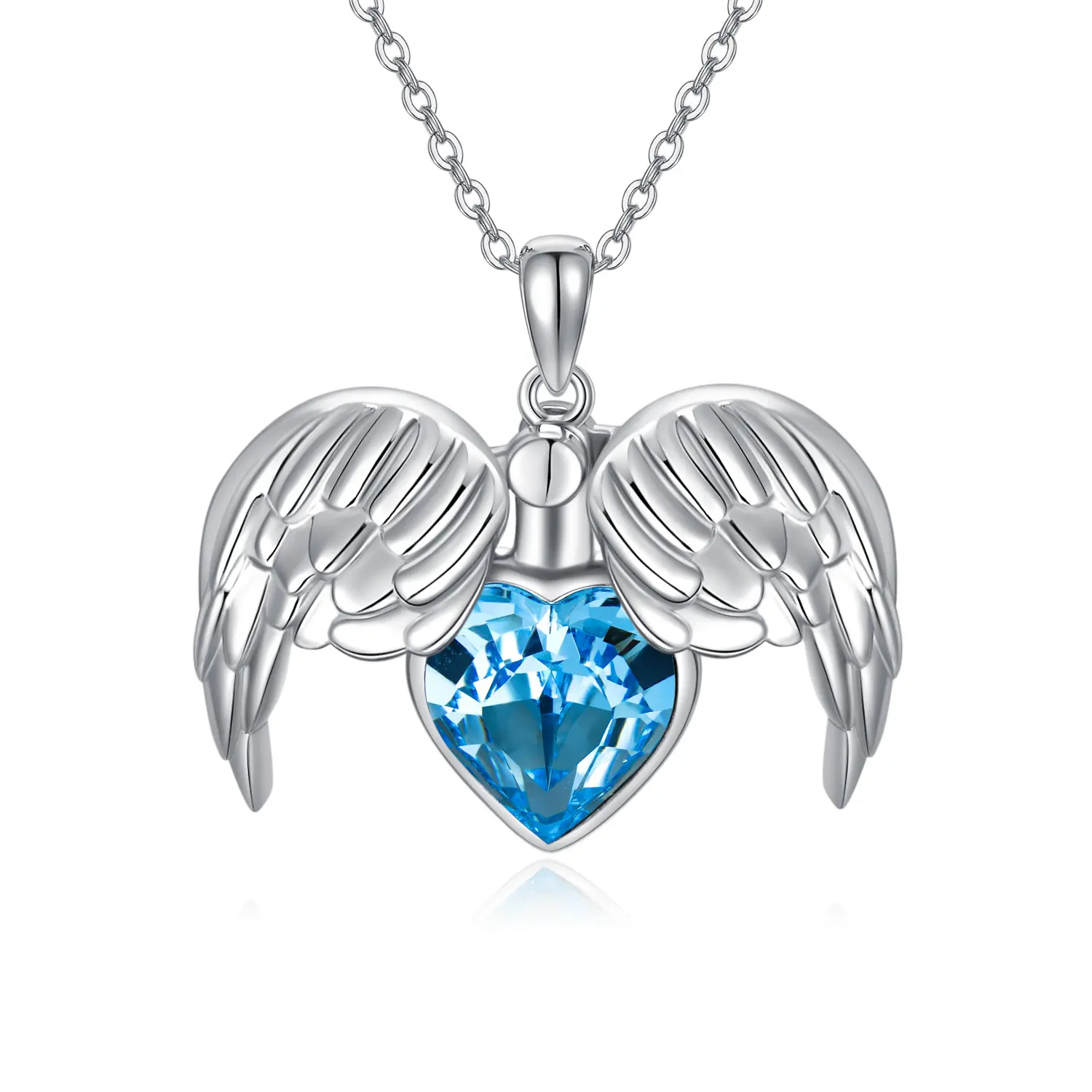 Angelo custode collana di piume con ciondolo in argento Sterling di cristallo blu catena gioielli regalo per donne ragazze