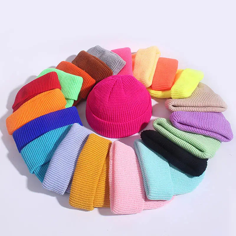 도매 신선한 색상 공장 아크릴 사용자 정의 로고 성인 어린이 남여 공용 겨울 비니 모자