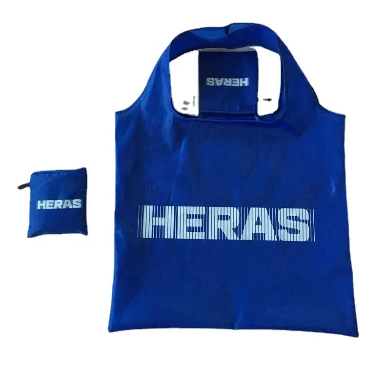 Promotional Custom Logo Printed Portable Reusable RPET Foldable Shopping Bag Nylon Polyester Folding Bag