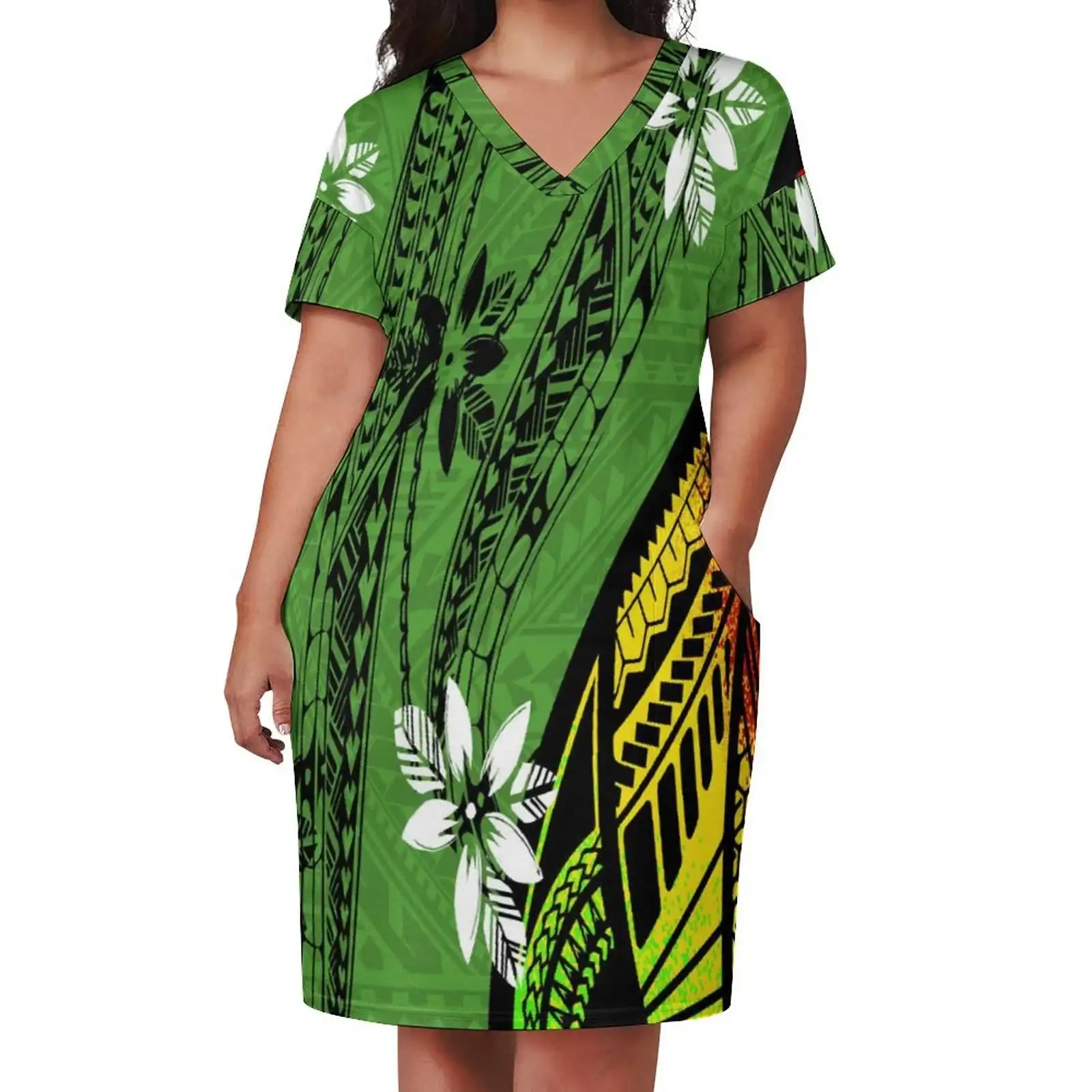Verde Samoan Puletasi Flower Girls' abiti di alta qualità elastico in poliestere vestito estivo donna abbigliamento Casual da festa all'ingrosso