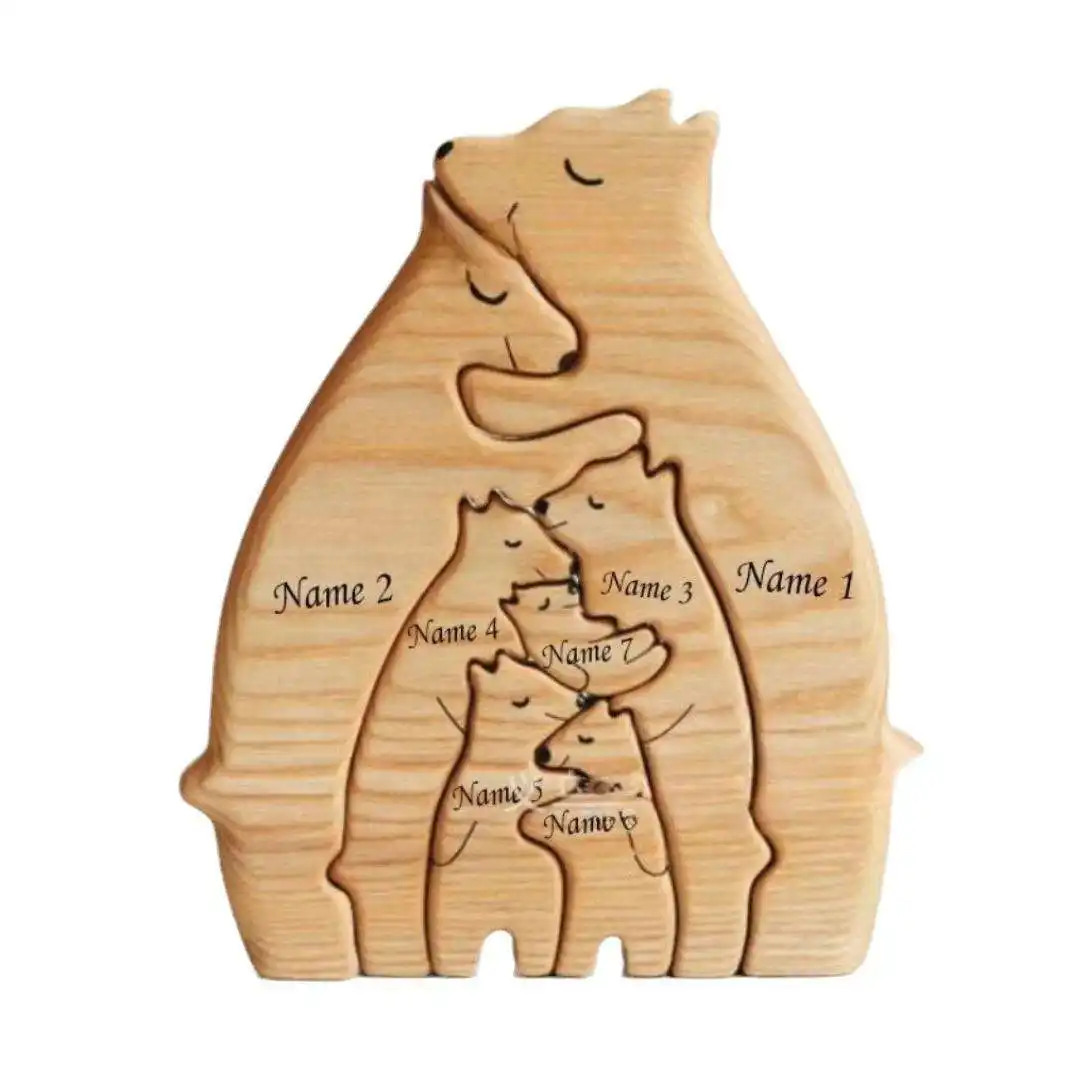 Familia de osos de madera personalizada-Rompecabezas Familia de osos de madera-Tallas de madera para mascotas