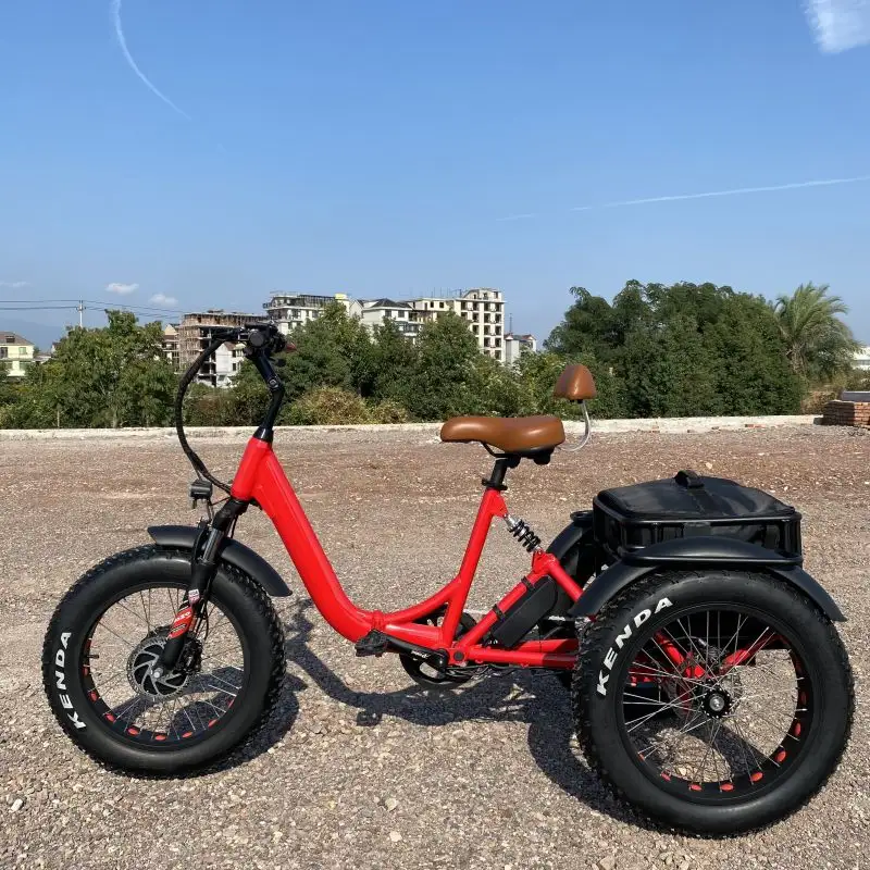 Sıcak satış 48V350W 500W ön hub motor elektrikli kargo üç tekerlekli bisiklet katlanabilir çerçeve 3 tekerlek 20*4 elektrikli bisiklet kargo e-üç tekerlekli bisiklet