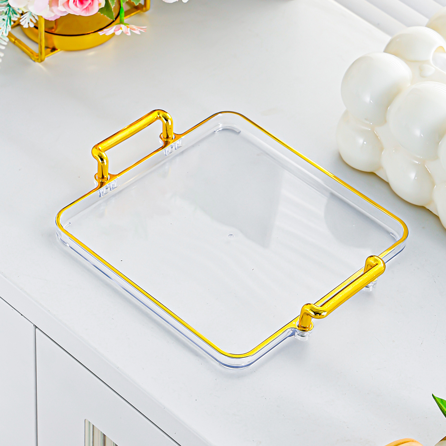 Transparent Gold Strip Tray - 4 Compartments