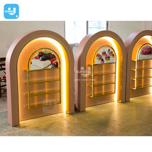ממתקים מותאמים אישית קישוט בית קפה עץ חלב תה מתלה תצוגה נירוסטה ריהוט בית קפה צמוד קיר