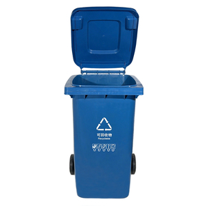 Contenedor de basura plástico grande azul al aire libre 240L con ruedas para uso municipal - Product Image 3