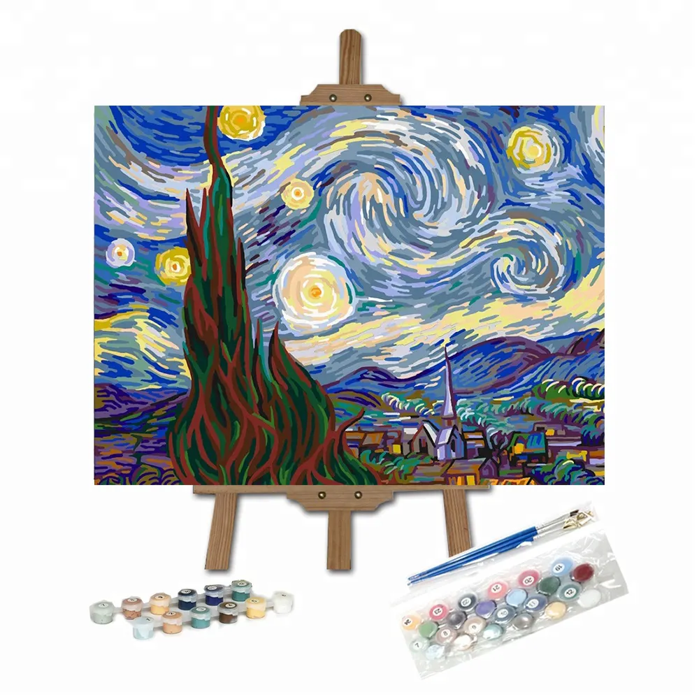 Pittura a olio creativa di notte stellata pittura su ordinazione di DIY dal numero Van Gogh