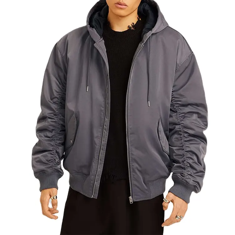 Bomber con cappuccio in nylon poliestere personalizzato giacca da uomo con zip bomber con cappuccio