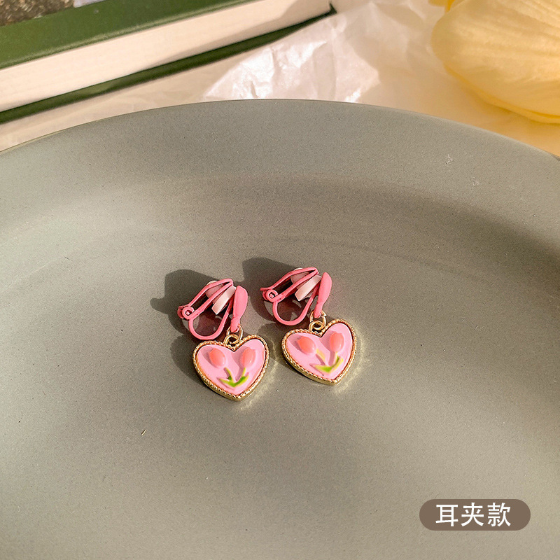 9-Pink Love Tulip Ear Clips