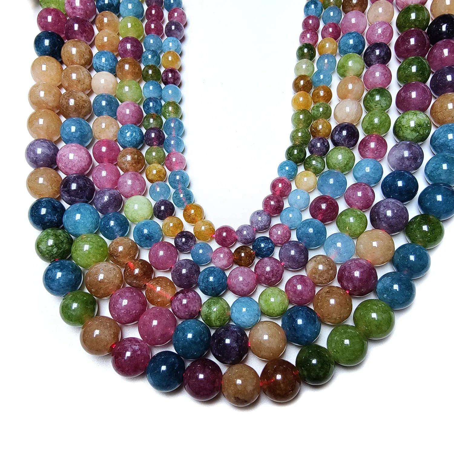 Colorful Tourmaline Stone Beads Natural Polished Round Smooth Gemstone Beads for Jewelry Making