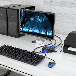 “2端口VGA KVM交换机3个USB集线器PVC护套XLR音频连接器，用于2台计算机共享一个显示器键盘鼠标编织 - Product Image 4