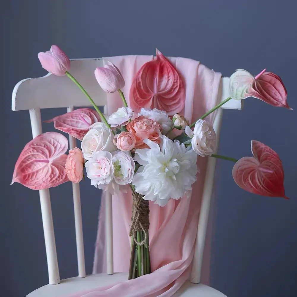 Tanaman Bunga Hijau Buatan Anthurium Sentuhan Alami 3D Anthurium untuk Dekorasi Rumah