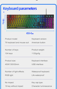 Kuiying T6 RGB Luminous <strong>Keyboard</strong> and <strong>Mouse</strong> Set <strong>Computer</strong> Console Game Manipulator Feel - Product Image 5
