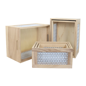 Cajas de regalo de madera personalizadas de alta calidad con asa sin cestas de tapa para almacenamiento, cajas de almacenamiento anidadas, juego de 5 - Product Image 3