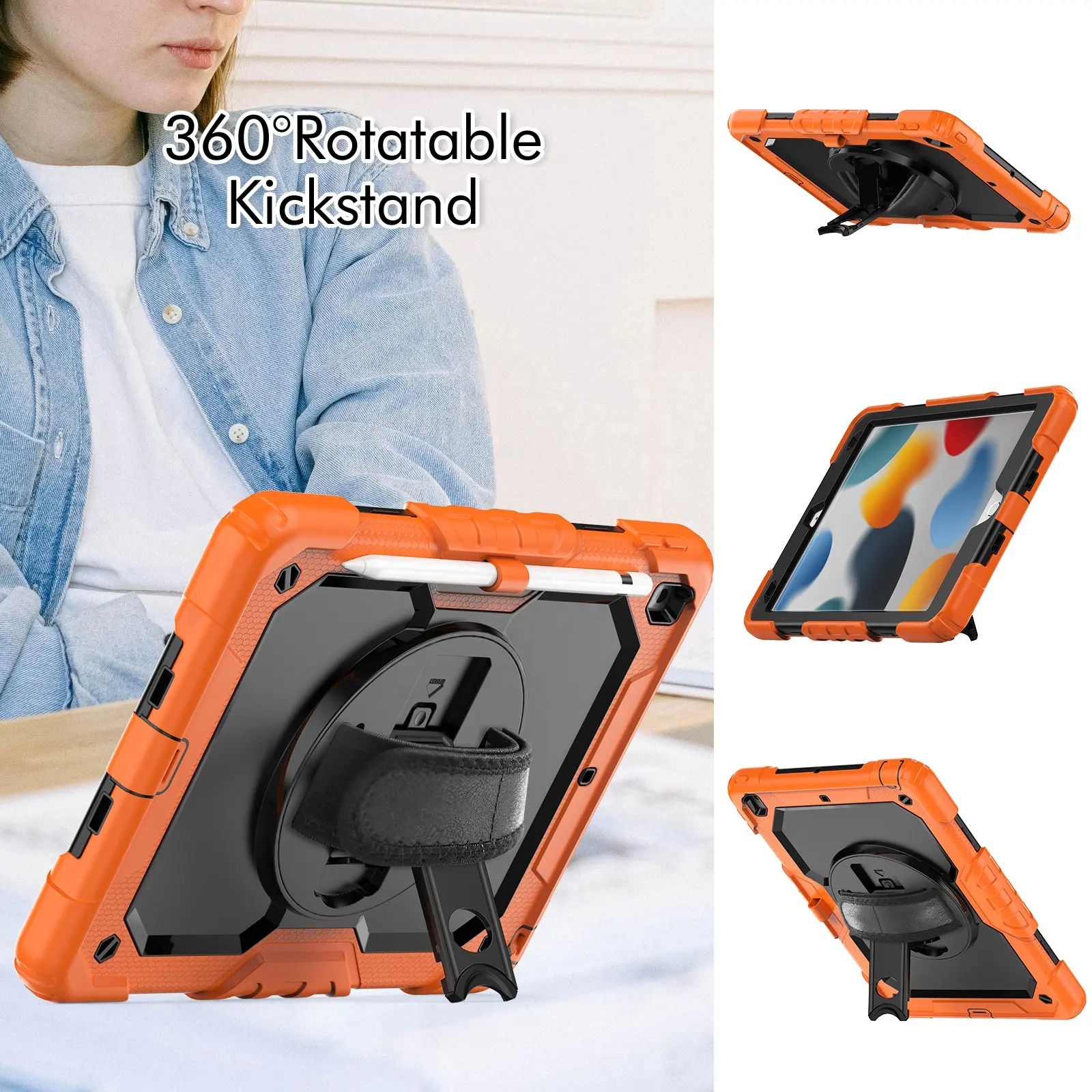 Silicone PC tablet case for ipad 9th Generation 10.2 inch case with built in rotation kickstand