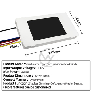 12V 5A 60W Tuya WIFI LEDライトCCT調光タッチセンサースイッチミラーLCDタッチセンサー時間と天気温度表示付き - Product Image 5