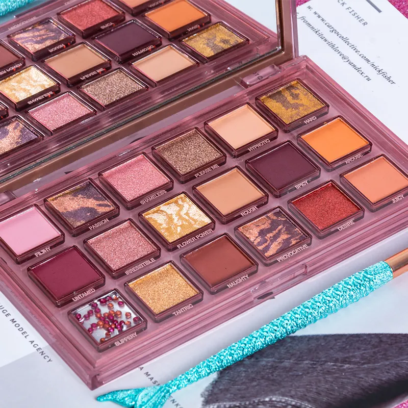 Paleta de sombras de longa duração para vegan, paleta de sombras personalizável, maquiagem matte e com 18 cores