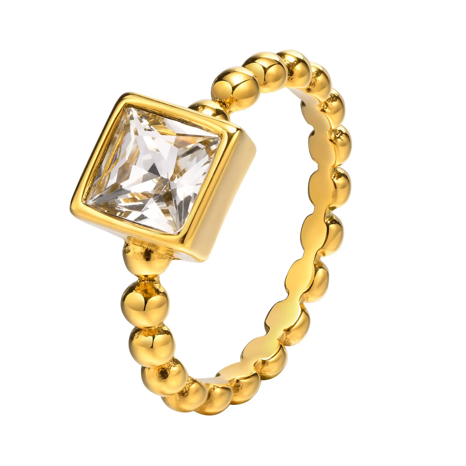 Big Square Diamond Edelstahl Zirkonia Ball vergoldet Einfache Party Ring Twist Fingerringe Schmuck für Frauen
