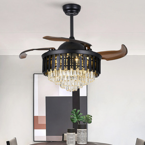 现代豪华发光二极管水晶吊扇灯带遥控家庭餐厅装饰吊灯 - Product Image 4