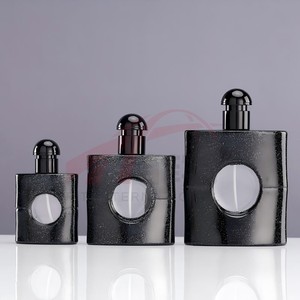 30ml 50ml 80mlブラックグリッターデザイン正方形スプレーガラス香水瓶円形観察窓付き - Product Image 1