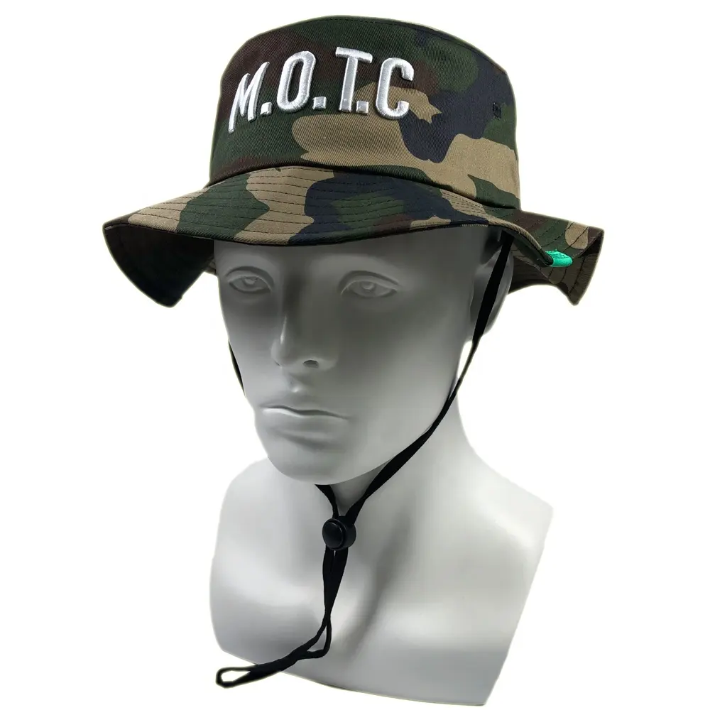 OEM estate Unisex regolabile pescatore cappello personalizzato 3D ricamo Logo Camo tattico Boonie pesca viaggio all'aperto