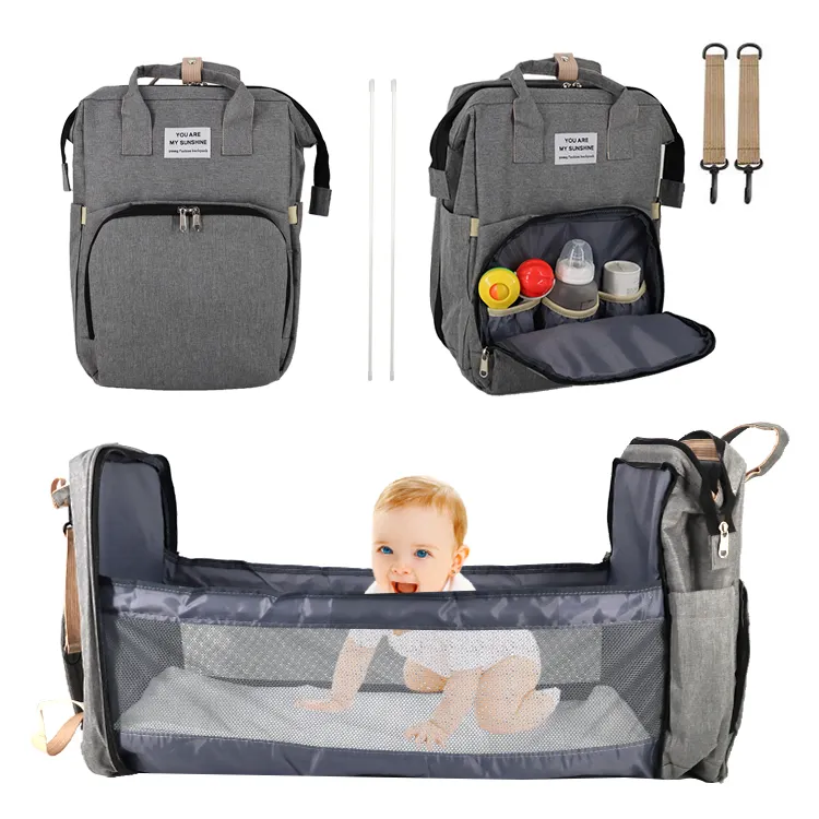 Portable Waterproof Mummy Back Pack Multifunctional Foldable Crib Baby Bed Large Capacity Diaper Bag With Changing Station