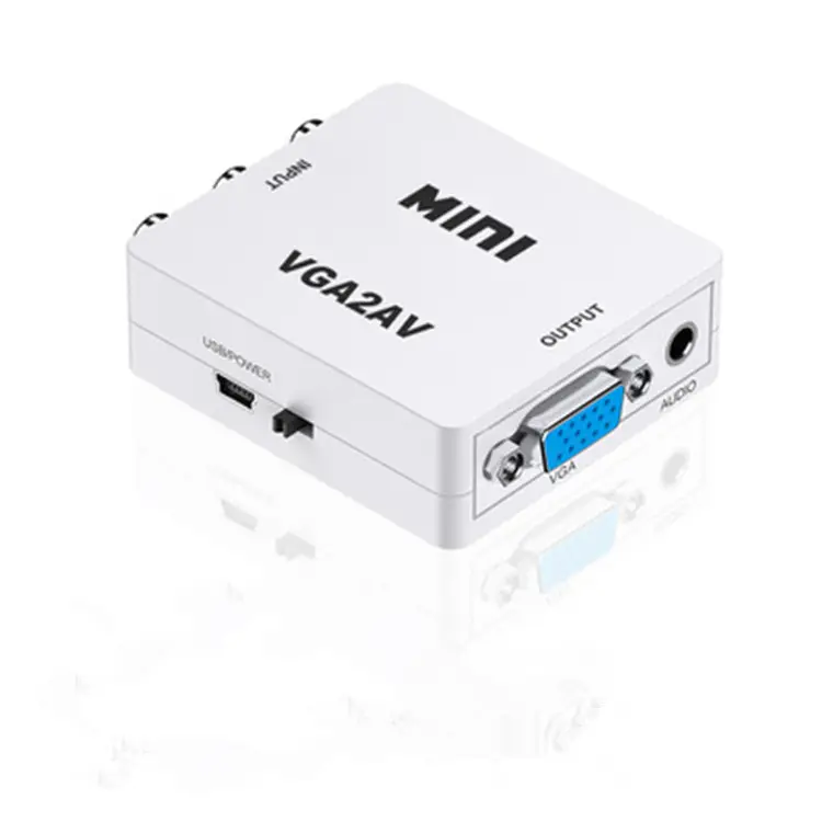 Chất lượng cao 1080P Mini VGA để AV RCA chuyển đổi hộp màu trắng vga2av Adapter