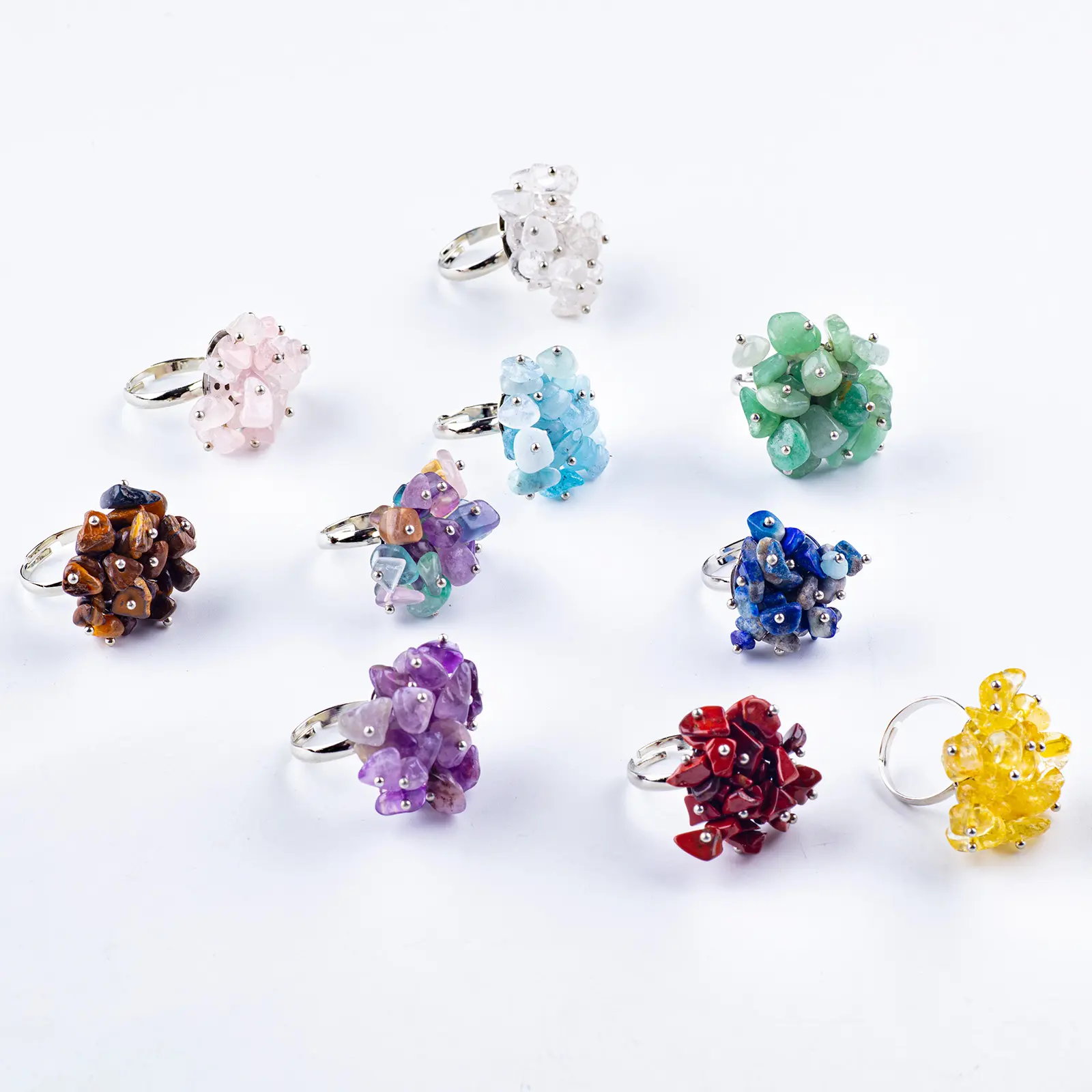 Anelli di trucioli di ghiaia in pietra naturale guarigione gemme di cristallo anello da dito regolabile fatto a mano gioielli da donna di moda regalo per ragazze