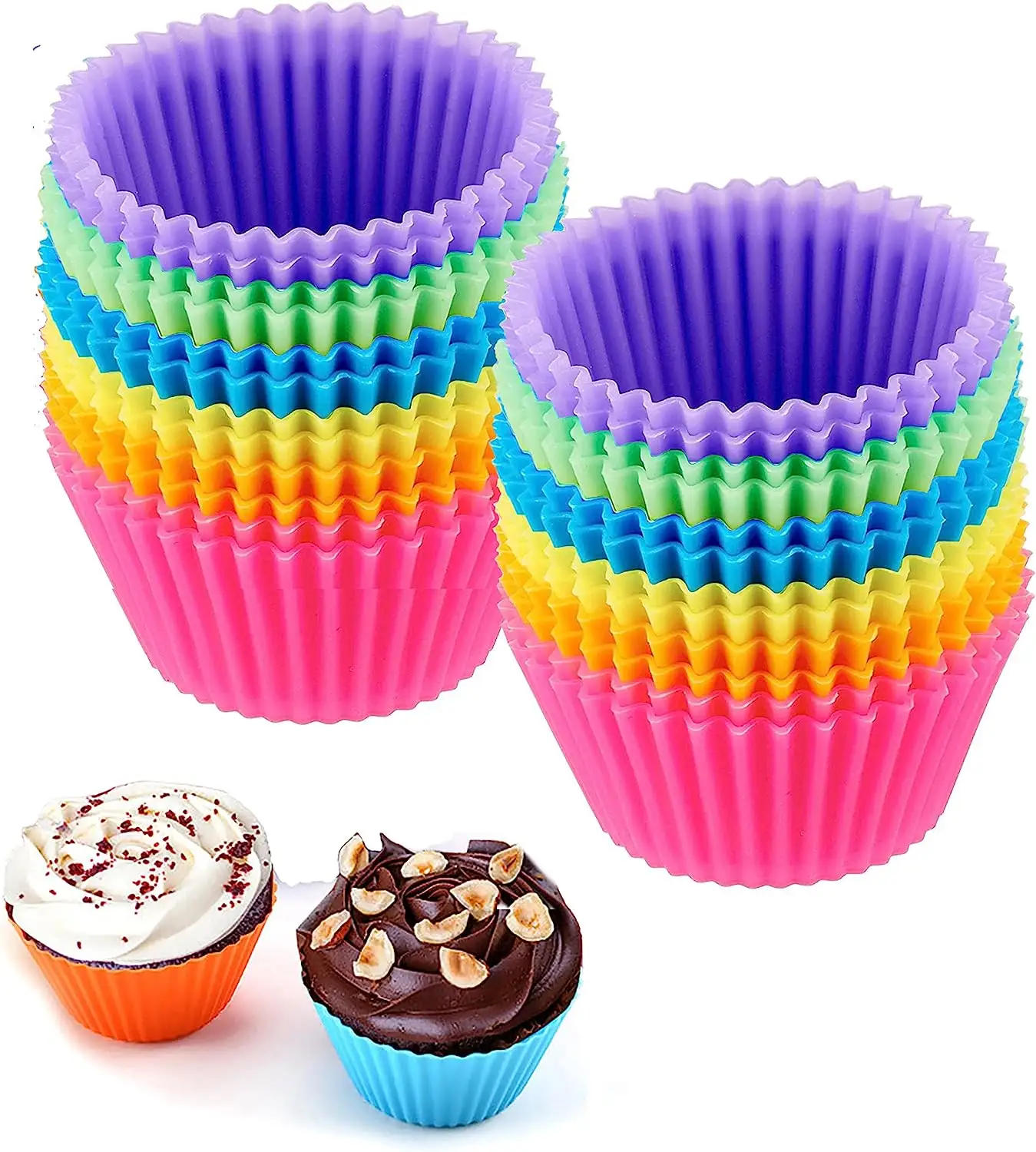 Tazas de silicona para hornear cupcakes, revestimientos reutilizables para muffins, taza de 2,75 OZ, moldes para pasteles, envoltorios para cupcakes