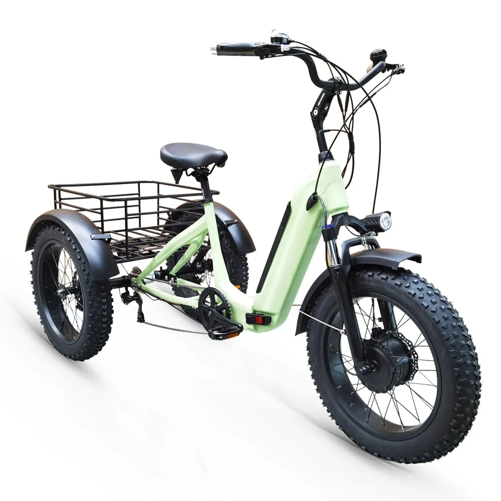 500W pieghevole 48v triciclo elettrico 3 ruote Cargo Bike con 20x4.0 grasso pneumatico in alluminio materiale pieghevole Trike elettrico per adulti