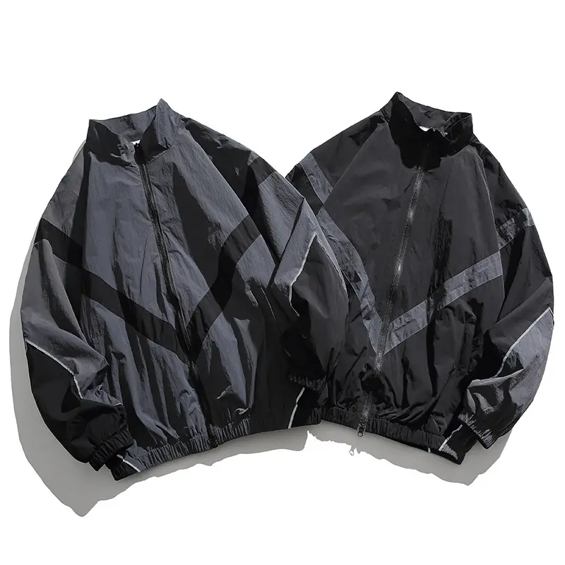ODM al aire libre de manga larga Anorak chaqueta de correr personalizado impermeable a prueba de viento con cremallera completa para hombre tejido 100% poliéster chaqueta de Bombardero