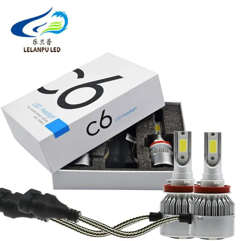 Phare de voiture et moto, ampoule led C6, 36w, 12v, faisceau simple, h4, h7, h3, h11, 9005, 9004, 9006, 9007, blanc, 2 pièces