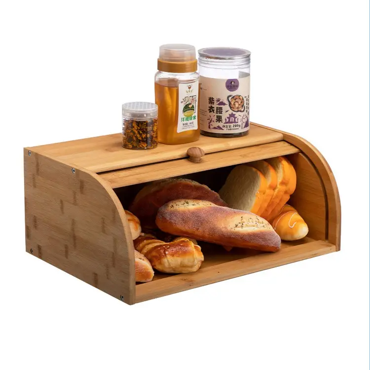 Scatola per il pane in bambù naturale vintage eco friendly bamboo kitchen counter roll top food bread bin