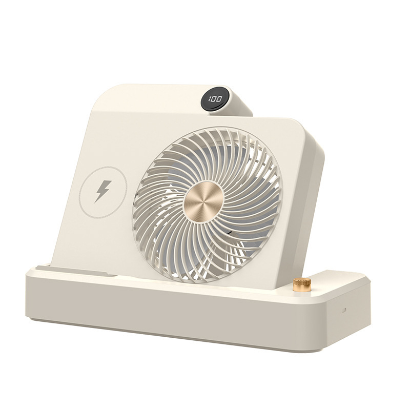 E6 Wireless Charging Desktop Fan - Milk Coffee