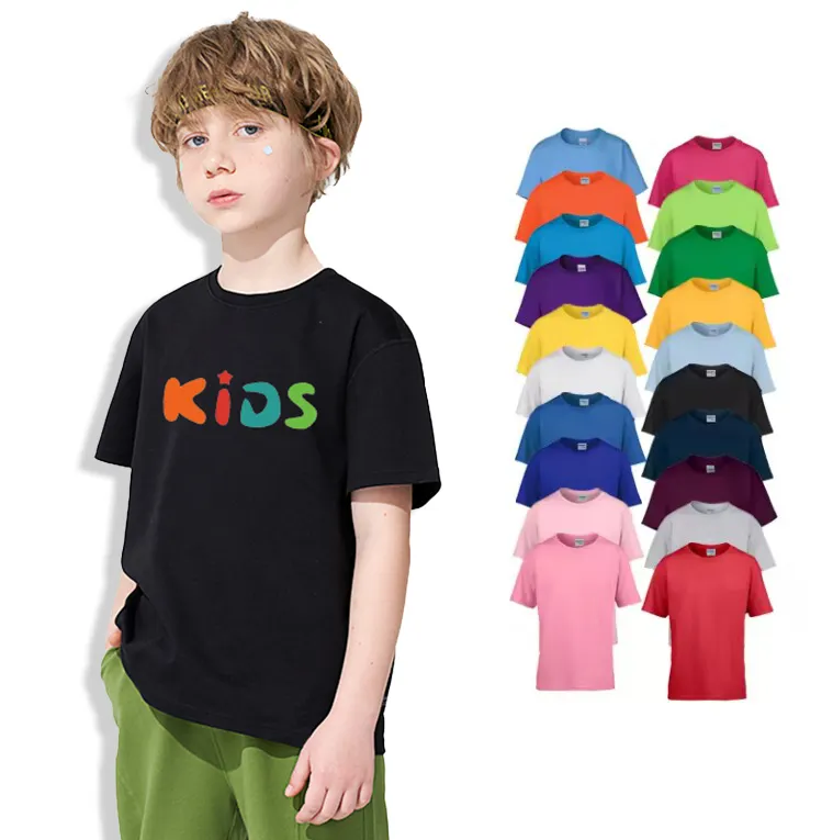 Personalizado al por mayor verano 100 algodón peinado niños camisetas serigrafiadas lisas en blanco bebé niños niñas camisetas con logotipo