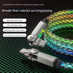 60W RGB Cáp chơi game cho IOS thiết bị 180 ° xoay Type-C/L Cyber LED thở nhẹ sạc nhanh bền nylon bện xe - Product Image 2