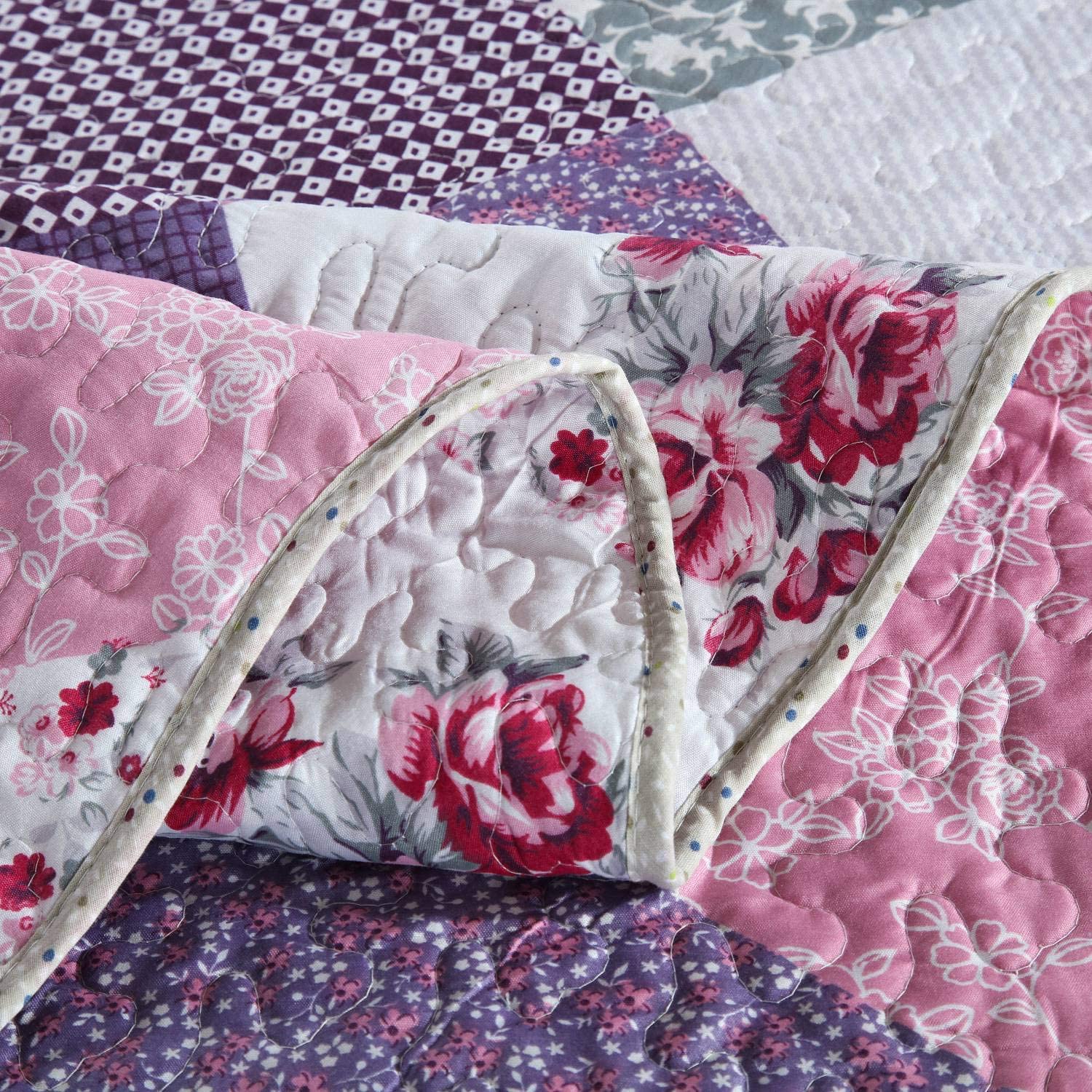 High Quality New Fashion King Size Home Textile Superfine Fiber Checkered Floral Quilt Bedding Set