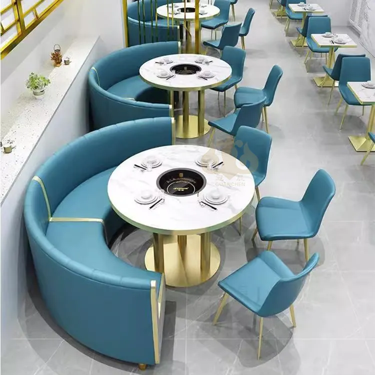 Kommerzielle Verwendung Cafe Restaurant Möbel Stand Licht Luxus PU Stand Sofa Sitz Tisch und Stühle Set