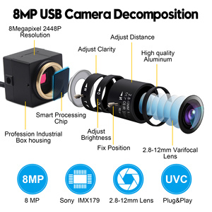 Cámara web ELP Alta resolución IMX 179 Sensor UVC 8MP 2,8-12mm controlador libre de zoom HD USB webcam para Android - Product Image 6