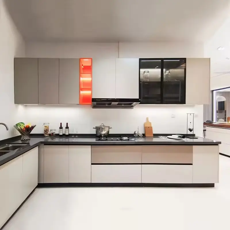 Роскошный домашний глянцевый белый лак отделка модульные современные дизайны кухонные шкафы