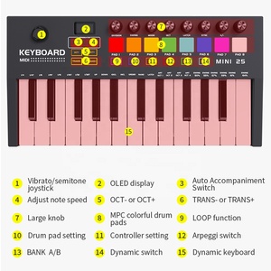 Konix Mini <strong>Keyboard</strong> Piano Portable Color Light Mini Piano Studio <strong>Midi</strong> <strong>Keyboard</strong> <strong>Controller</strong> 25 Key USB <strong>Midi</strong> <strong>Keyboard</strong> - Product Image 6