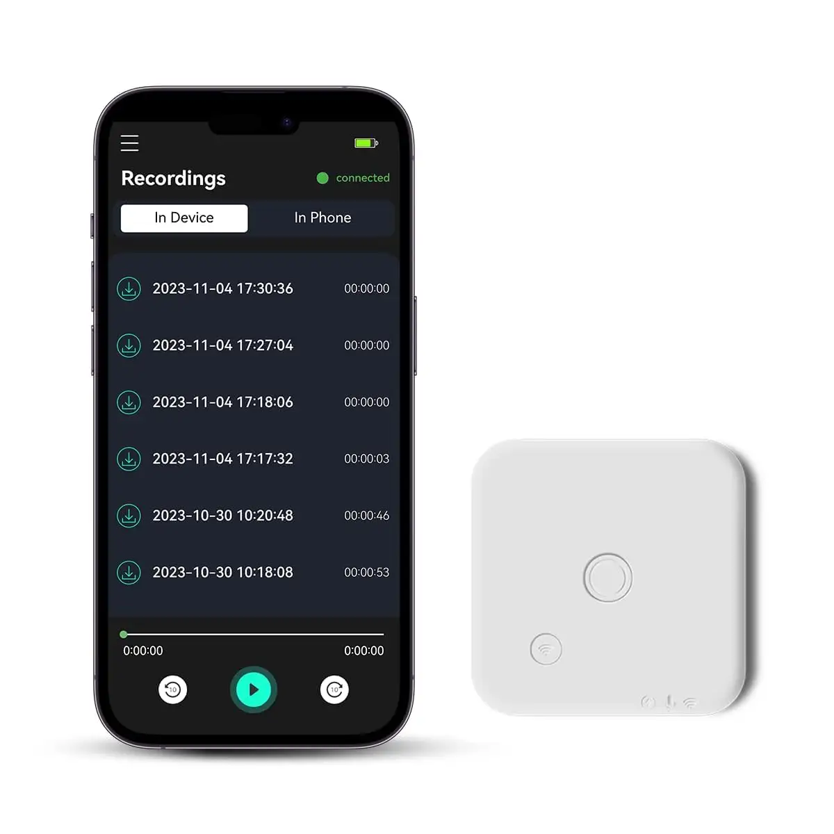 Smart Voice actived Recorder con App microfonoespia dispositivo di registrazione del telefono trasmissione dati Wireless per colloquio di riunione