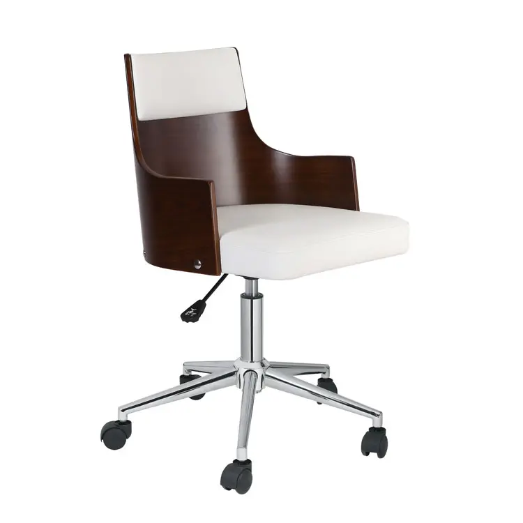 Sillas de escritorio de oficina para el hogar, reposabrazos de madera curvada de arco, silla de oficina giratoria de piel sintética