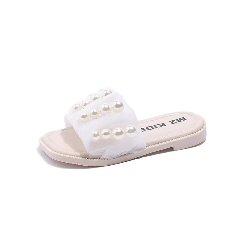 2024 new summer girls' slippers, fashionable casual shoes, beach sandals, pearl flip-flops wholesale